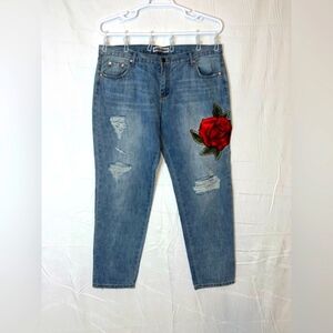 Rodeo Quincy Women's Blue Jeans with Red Rose Patch Size 14
